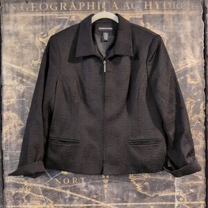 Norton McNaughton Blazer Jacket Women Large Black Geometric Pockets Full Zipper